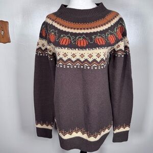 Kiel James Patrick Small Pumpkin Fair Isle  Halloween Wool Blend Cabin Sweater